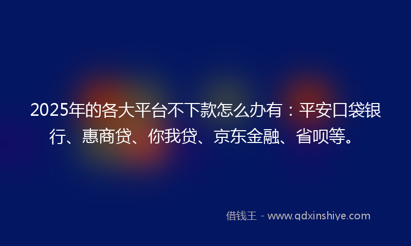 2025年的各大平台不下款怎么办有：平安口袋银行、惠商贷、你我贷、京东金融、省呗等。