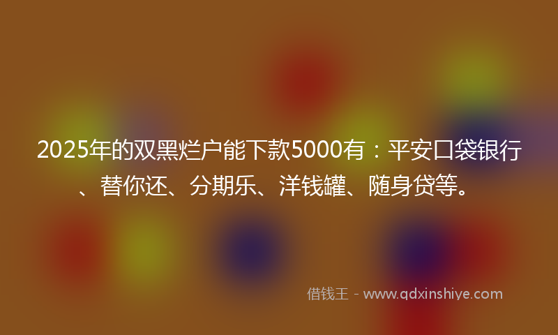 2025年的双黑烂户能下款5000有：平安口袋银行、替你还、分期乐、洋钱罐、随身贷等。