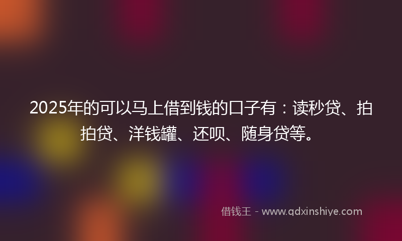 2025年的可以马上借到钱的口子有：读秒贷、拍拍贷、洋钱罐、还呗、随身贷等。