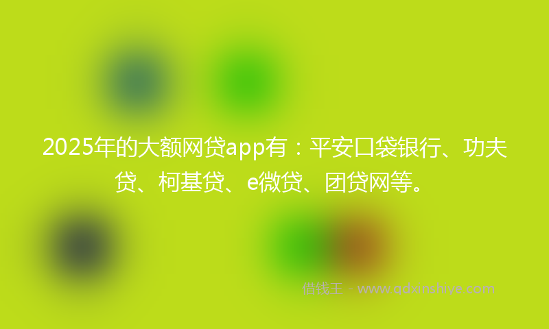 2025年的大额网贷app有：平安口袋银行、功夫贷、柯基贷、e微贷、团贷网等。