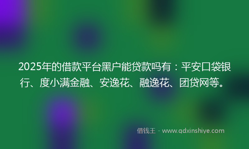 2025年的借款平台黑户能贷款吗有：平安口袋银行、度小满金融、安逸花、融逸花、团贷网等。