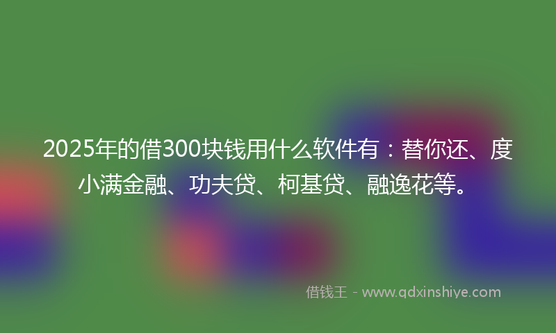 2025年的借300块钱用什么软件有：替你还、度小满金融、功夫贷、柯基贷、融逸花等。
