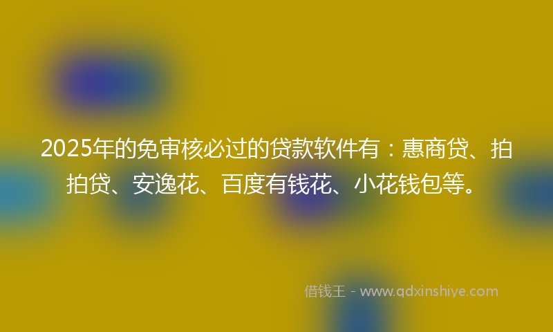 2025年的免审核必过的贷款软件有：惠商贷、拍拍贷、安逸花、百度有钱花、小花钱包等。