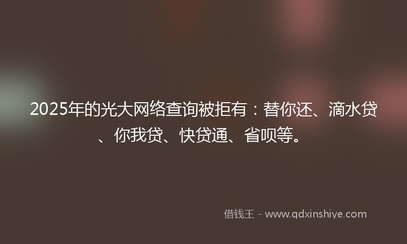 2025年的光大网络查询被拒有：替你还、滴水贷、你我贷、快贷通、省呗等。