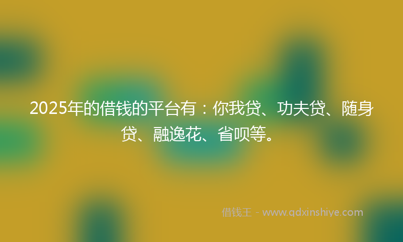 2025年的借钱的平台有：你我贷、功夫贷、随身贷、融逸花、省呗等。