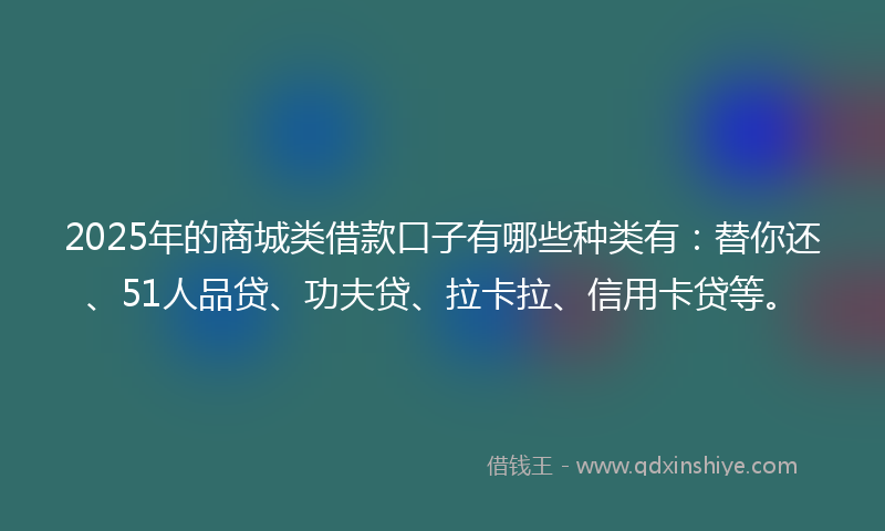 2025年的商城类借款口子有哪些种类有：替你还、51人品贷、功夫贷、拉卡拉、信用卡贷等。