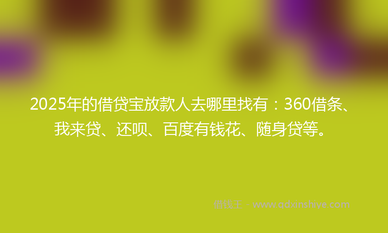 2025年的借贷宝放款人去哪里找有：360借条、我来贷、还呗、百度有钱花、随身贷等。