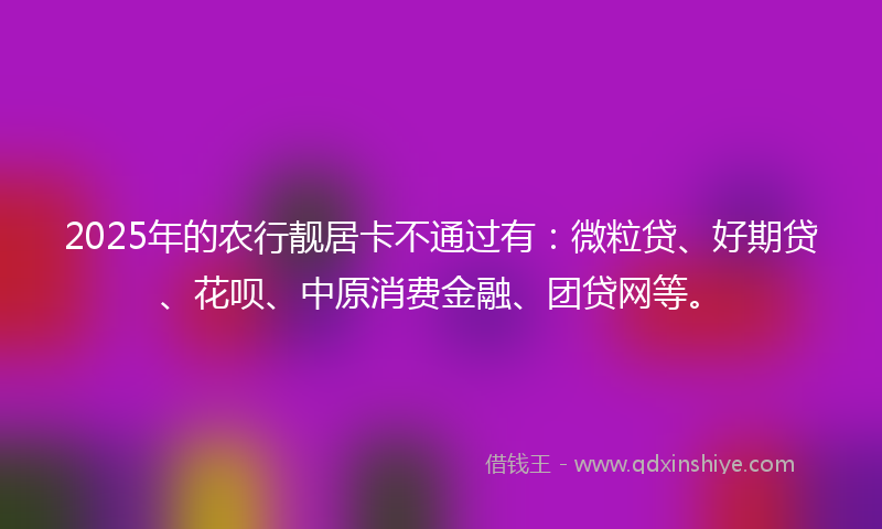 2025年的农行靓居卡不通过有：微粒贷、好期贷、花呗、中原消费金融、团贷网等。