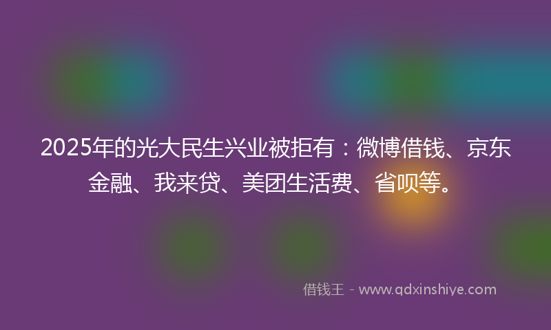 2025年的光大民生兴业被拒有：微博借钱、京东金融、我来贷、美团生活费、省呗等。