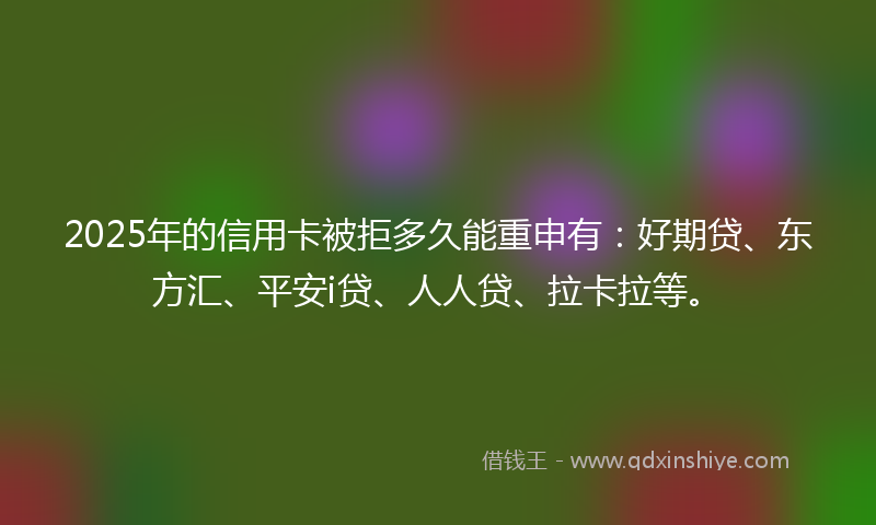 2025年的信用卡被拒多久能重申有：好期贷、东方汇、平安i贷、人人贷、拉卡拉等。