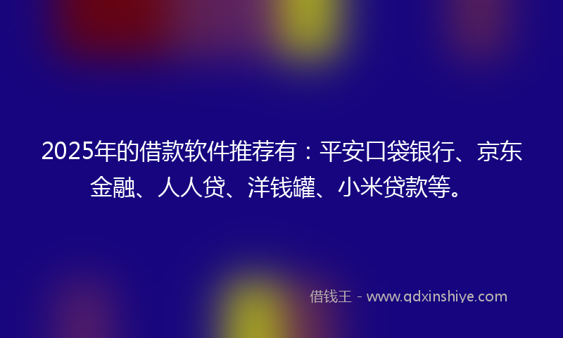 2025年的借款软件推荐有：平安口袋银行、京东金融、人人贷、洋钱罐、小米贷款等。