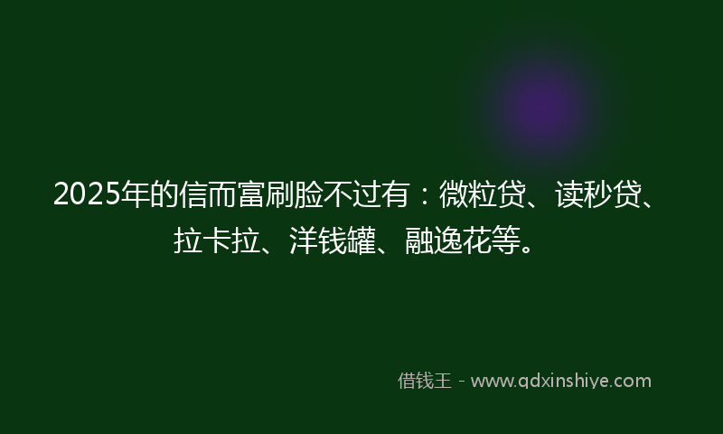 2025年的信而富刷脸不过有：微粒贷、读秒贷、拉卡拉、洋钱罐、融逸花等。