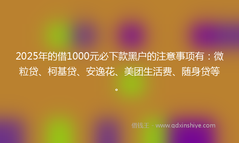2025年的借1000元必下款黑户的注意事项有：微粒贷、柯基贷、安逸花、美团生活费、随身贷等。