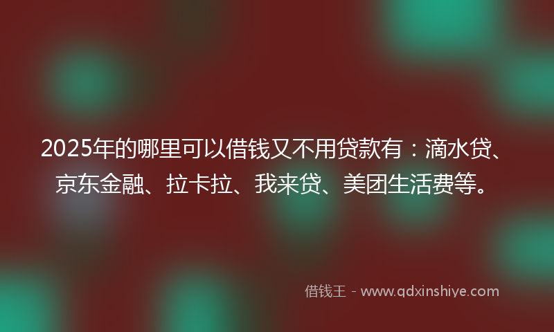 2025年的哪里可以借钱又不用贷款有：滴水贷、京东金融、拉卡拉、我来贷、美团生活费等。