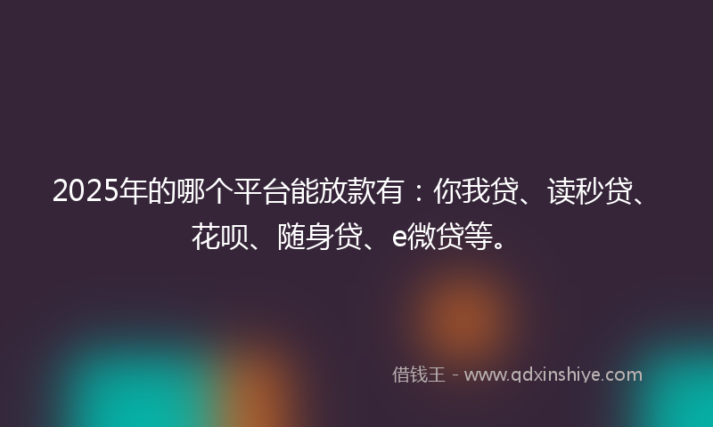 2025年的哪个平台能放款有：你我贷、读秒贷、花呗、随身贷、e微贷等。