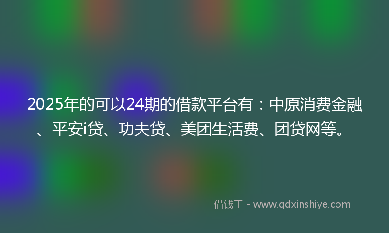 2025年的可以24期的借款平台有：中原消费金融、平安i贷、功夫贷、美团生活费、团贷网等。