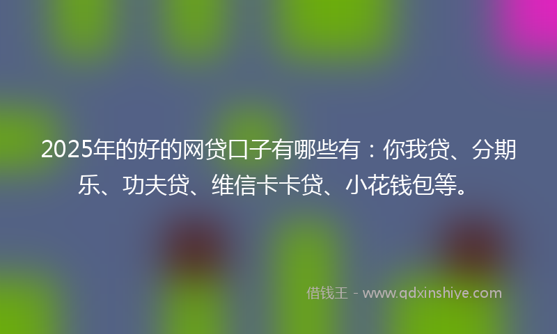 2025年的好的网贷口子有哪些有：你我贷、分期乐、功夫贷、维信卡卡贷、小花钱包等。