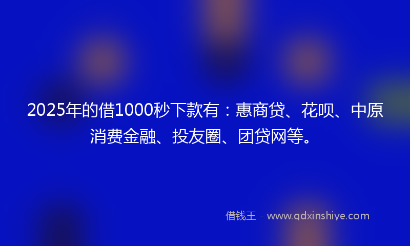 2025年的借1000秒下款有：惠商贷、花呗、中原消费金融、投友圈、团贷网等。