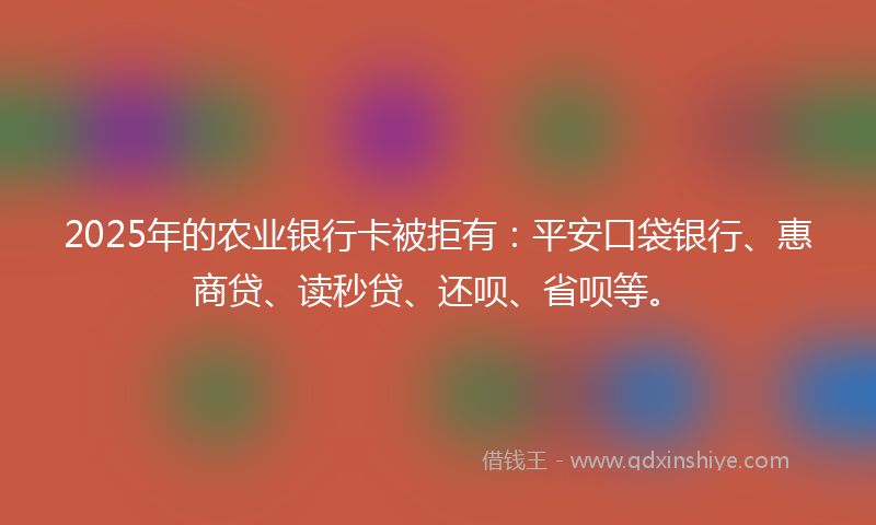 2025年的农业银行卡被拒有：平安口袋银行、惠商贷、读秒贷、还呗、省呗等。