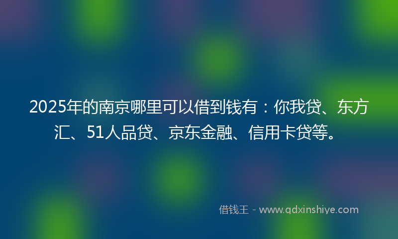 2025年的南京哪里可以借到钱有：你我贷、东方汇、51人品贷、京东金融、信用卡贷等。