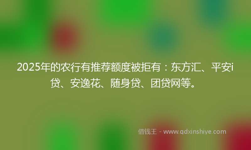 2025年的农行有推荐额度被拒有：东方汇、平安i贷、安逸花、随身贷、团贷网等。