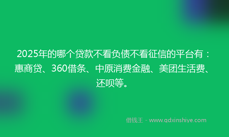 2025年的哪个贷款不看负债不看征信的平台有：惠商贷、360借条、中原消费金融、美团生活费、还呗等。