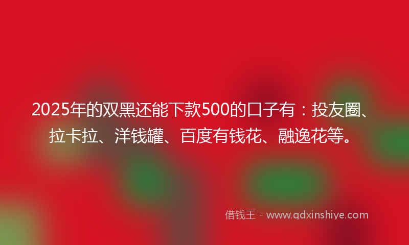 2025年的双黑还能下款500的口子有：投友圈、拉卡拉、洋钱罐、百度有钱花、融逸花等。