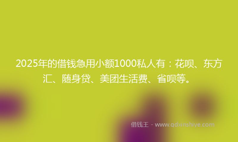 2025年的借钱急用小额1000私人有：花呗、东方汇、随身贷、美团生活费、省呗等。