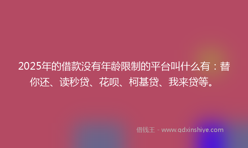 2025年的借款没有年龄限制的平台叫什么有：替你还、读秒贷、花呗、柯基贷、我来贷等。