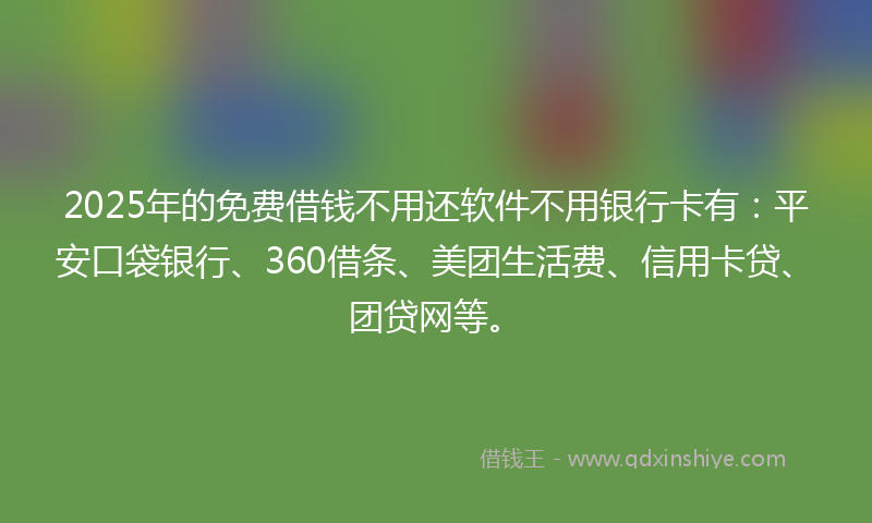 2025年的免费借钱不用还软件不用银行卡有：平安口袋银行、360借条、美团生活费、信用卡贷、团贷网等。