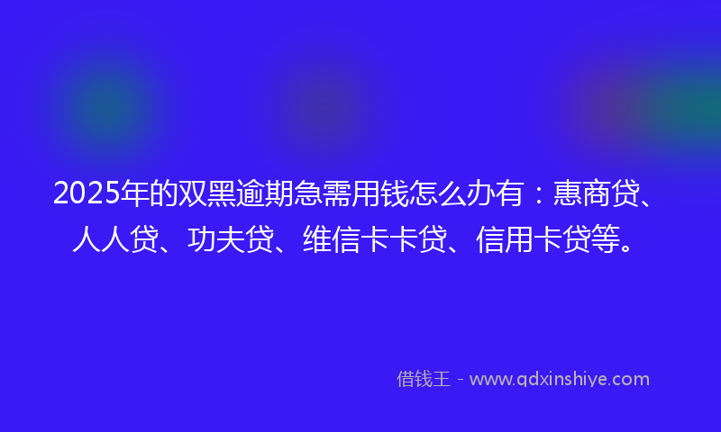 2025年的双黑逾期急需用钱怎么办有：惠商贷、人人贷、功夫贷、维信卡卡贷、信用卡贷等。