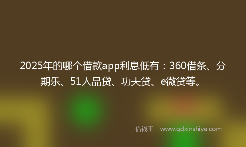 2025年的哪个借款app利息低有：360借条、分期乐、51人品贷、功夫贷、e微贷等。