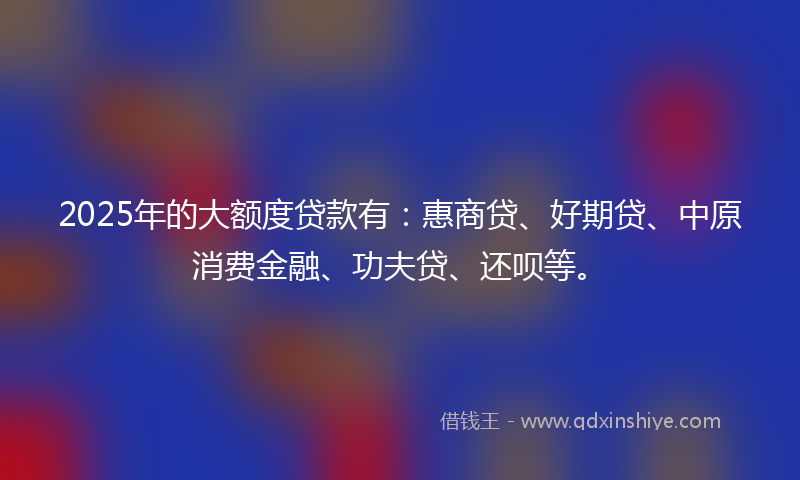 2025年的大额度贷款有：惠商贷、好期贷、中原消费金融、功夫贷、还呗等。