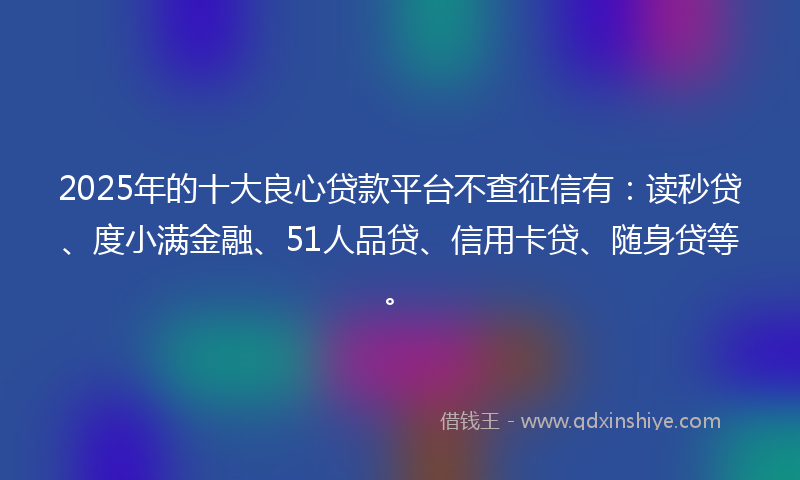 2025年的十大良心贷款平台不查征信有：读秒贷、度小满金融、51人品贷、信用卡贷、随身贷等。