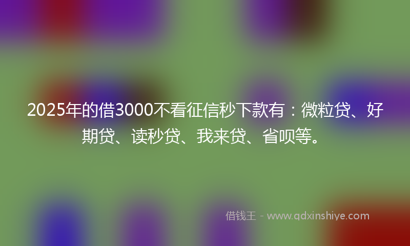 2025年的借3000不看征信秒下款有：微粒贷、好期贷、读秒贷、我来贷、省呗等。