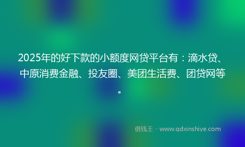2025年的好下款的小额度网贷平台有：滴水贷、中原消费金融、投友圈、美团生活费、团贷网等。