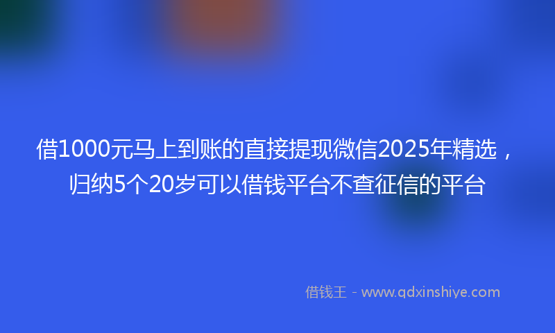 借1000元马上到账的直接提现微信2025年精选，归纳5个20岁可以借钱平台不查征信的平台