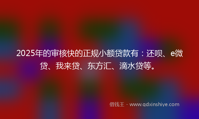 2025年的审核快的正规小额贷款有：还呗、e微贷、我来贷、东方汇、滴水贷等。