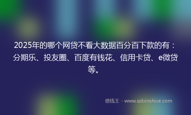 2025年的哪个网贷不看大数据百分百下款的有：分期乐、投友圈、百度有钱花、信用卡贷、e微贷等。