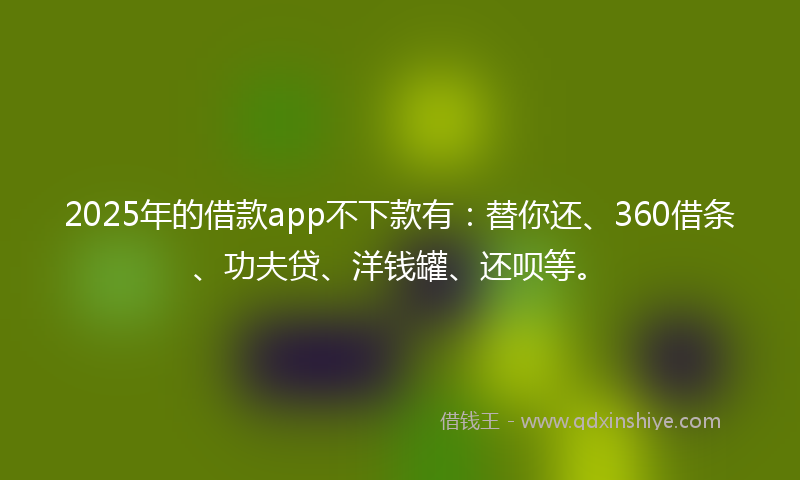 2025年的借款app不下款有：替你还、360借条、功夫贷、洋钱罐、还呗等。