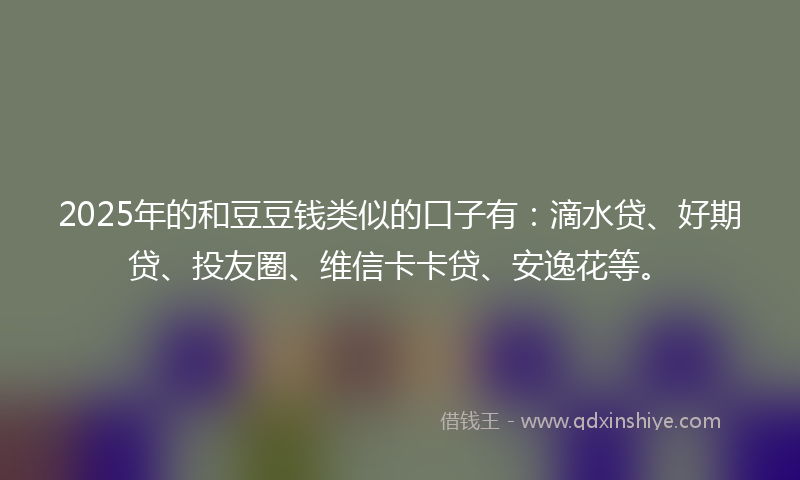 2025年的和豆豆钱类似的口子有：滴水贷、好期贷、投友圈、维信卡卡贷、安逸花等。