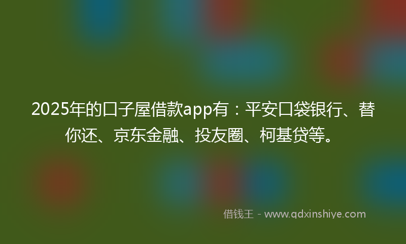 2025年的口子屋借款app有：平安口袋银行、替你还、京东金融、投友圈、柯基贷等。