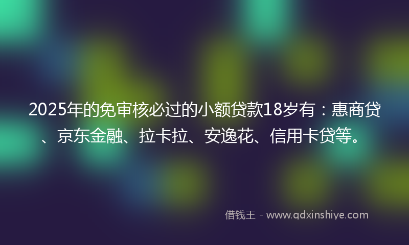 2025年的免审核必过的小额贷款18岁有：惠商贷、京东金融、拉卡拉、安逸花、信用卡贷等。