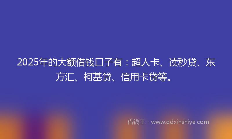 2025年的大额借钱口子有：超人卡、读秒贷、东方汇、柯基贷、信用卡贷等。
