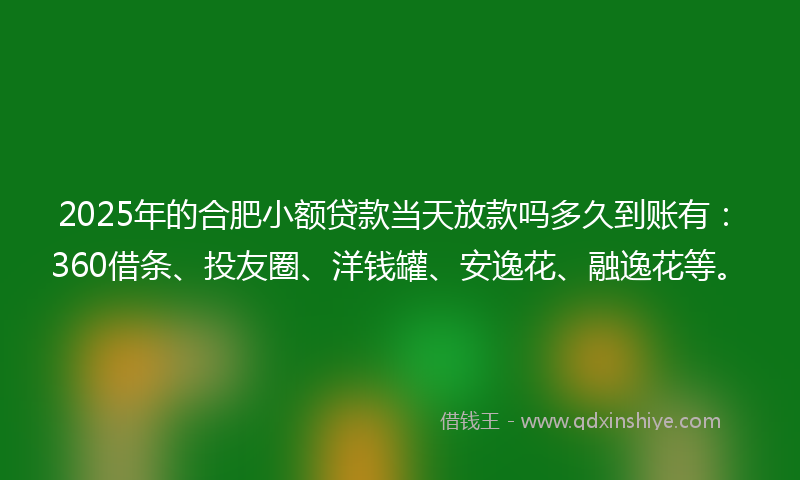 2025年的合肥小额贷款当天放款吗多久到账有：360借条、投友圈、洋钱罐、安逸花、融逸花等。