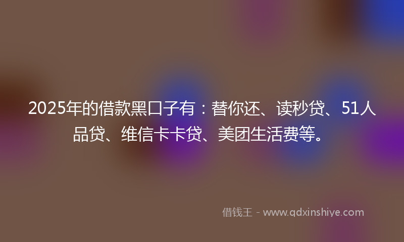 2025年的借款黑口子有：替你还、读秒贷、51人品贷、维信卡卡贷、美团生活费等。