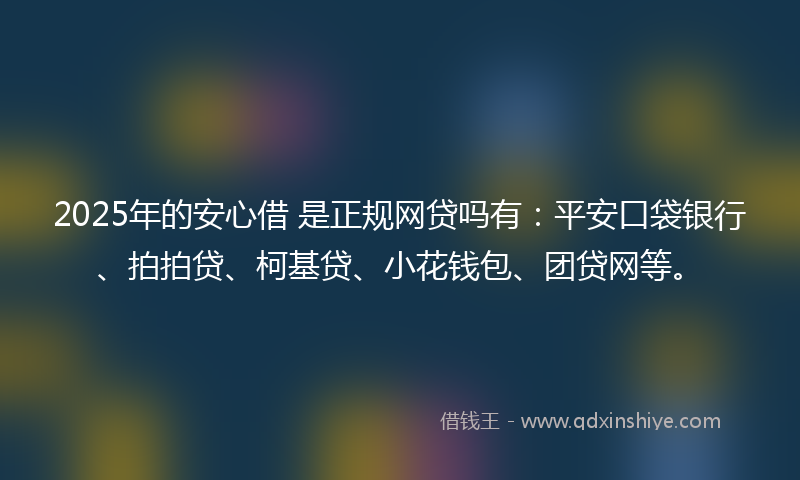 2025年的安心借 是正规网贷吗有：平安口袋银行、拍拍贷、柯基贷、小花钱包、团贷网等。
