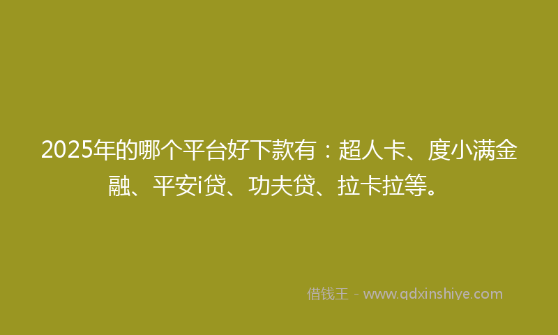 2025年的哪个平台好下款有：超人卡、度小满金融、平安i贷、功夫贷、拉卡拉等。