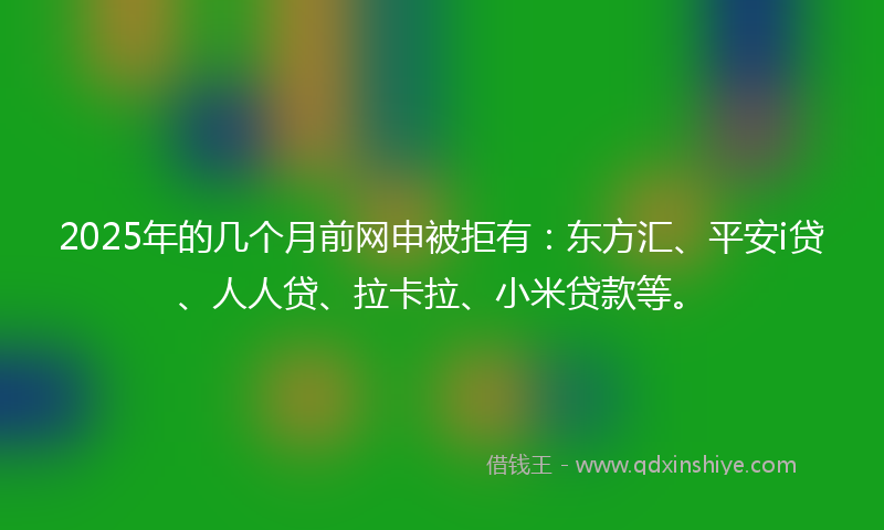 2025年的几个月前网申被拒有：东方汇、平安i贷、人人贷、拉卡拉、小米贷款等。