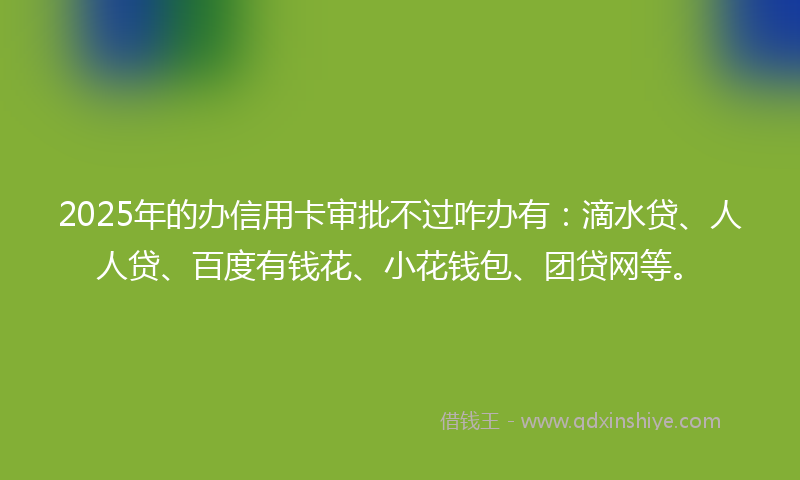 2025年的办信用卡审批不过咋办有：滴水贷、人人贷、百度有钱花、小花钱包、团贷网等。